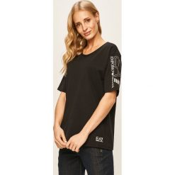 EA7 Emporio Armani - T-shirt. Czarne bluzki damskie EA7 Emporio Armani, s, z nadrukiem, z elastanu, z okrągłym kołnierzem. Za 299,90 zł.
