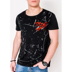 T-shirt męski z nadrukiem S1091 - czarny. Czarne t-shirty męskie Ombre Clothing, s, z nadrukiem, z bawełny, bez kołnierzyka. Za 14,99 zł.