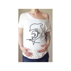 Biały ciążowy oversize tshirt delfinki. Białe t-shirty damskie One mug a day, s, z nadrukiem, z bawełny, bez kołnierzyka, z krótkim rękawem. Za 76,00 zł.