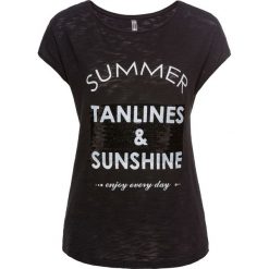 T-shirty damskie: T-shirt z cekinami bonprix czarny z nadrukiem
