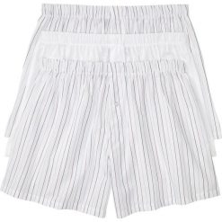 Bokserki z tkaniny (3 pary) bonprix biało-niebiesko-brązowy w paski. Białe bokserki męskie bonprix, w paski, z tkaniny. Za 65,97 zł.