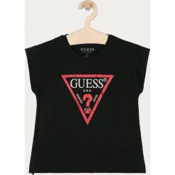 Guess Jeans - T-shirt dziecięcy 118-175 cm. Białe bluzki dziewczęce Guess Jeans, z nadrukiem, z elastanu, z okrągłym kołnierzem, z krótkim rękawem, krótkie, bez kaptura. Za 89,90 zł.