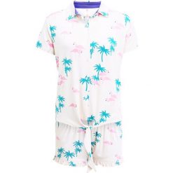 Piżamy damskie: Chelsea Peers FLAMINGO PALM SHORT SET Piżama white