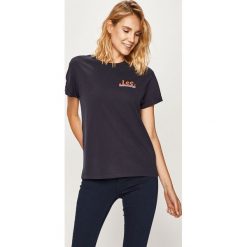 Lee - T-shirt. Niebieskie bluzki damskie Lee, s, z nadrukiem, z bawełny, z okrągłym kołnierzem. W wyprzedaży za 59,90 zł.