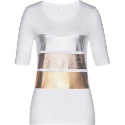 T-shirt bonprix biało-srebrny. Białe t-shirty damskie bonprix, z nadrukiem. Za 54,99 zł.