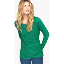 Koszulka z marszczonego dżerseju i koronki. Żółte t-shirty damskie Anne weyburn, w koronkowe wzory, z poliesteru, z okrągłym kołnierzem. Za 125,96 zł.