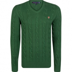 Sweter w kolorze zielonym. Zielone swetry klasyczne męskie Giorgio di Mare, m, z aplikacjami, z bawełny. W wyprzedaży za 173,95 zł.