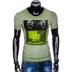 T-shirt męski z nadrukiem S889 - zielony. Zielone t-shirty męskie Ombre Clothing, s, z nadrukiem, bez kołnierzyka. Za 21,99 zł.