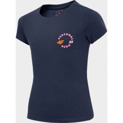 T-shirt dziewczęcy (122-164) JTSD206 - granat. Bluzki dziewczęce 4F JUNIOR, bez wzorów, z bawełny, bez kołnierzyka, bez rękawów, bez kaptura. Za 29,99 zł.