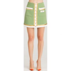 SPÓDNICA Elisabetta Franchi wełniana. Żółte spódniczki damskie s, z aplikacjami, z wełny, mini. Za 954,50 zł.