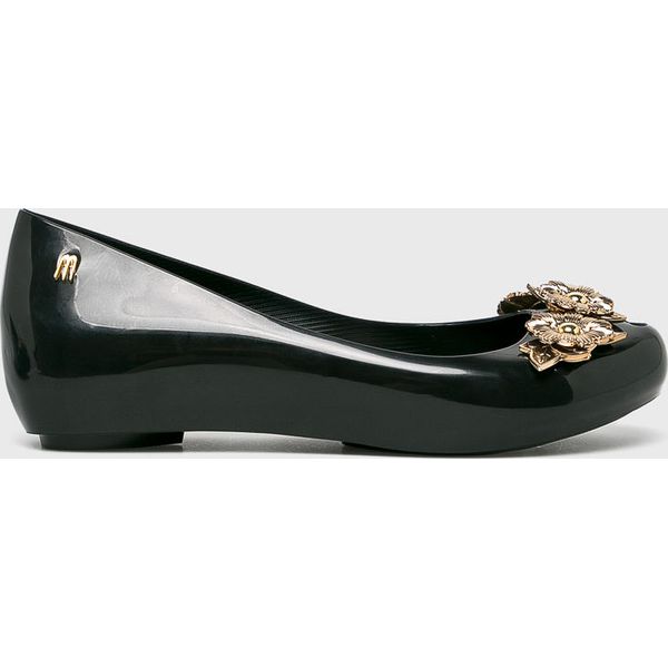 Melissa - Baleriny Ultragirl Flower. Czarne baleriny damskie Melissa, bez wzorów, z gumy, bez obcasa. W wyprzedaży za 239,90 zł.
