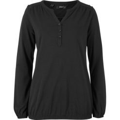 Shirt bawełniany z dekoltem henley bonprix czarny. Czarne koszulki damskie bonprix, bez wzorów, z bawełny, bez kołnierzyka, bez rękawów. Za 49,99 zł.