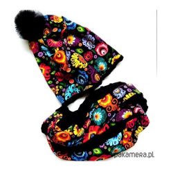 Czapki zimowe damskie: Dwustronny komplet _ czapka BEANIE i komin_FOLK