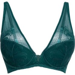 Biustonosz usztywniany bonprix głęboki zielony. Zielone biustonosze bonprix, w koronkowe wzory, z koronki. Za 37,99 zł.