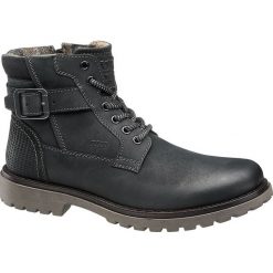 Zimowe buty męskie Am Shoe typu trapery AM SHOE czarne. Czarne trapery męskie ze skóry, na sznurówki. Za 239,90 zł.