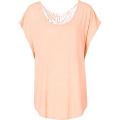 Shirt z szydełkową wstawką bonprix jasny brzoskwiniowy. Pomarańczowe bluzki damskie bonprix, w koronkowe wzory, z koronki, bez kołnierzyka, z krótkim rękawem. Za 74,99 zł.