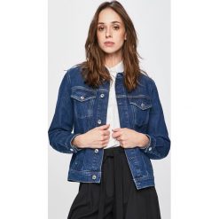 Calvin Klein - Kurtka. Niebieskie kurtki damskie Calvin Klein, bez wzorów, z elastanu, krótkie. W wyprzedaży za 329,90 zł.