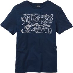 T-shirt z nadrukiem bonprix ciemnoniebieski. Niebieskie t-shirty męskie bonprix, s, z nadrukiem, bez kołnierzyka. Za 34,99 zł.