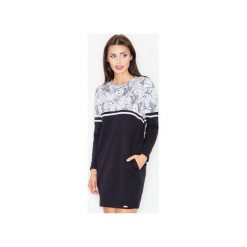 Sukienka M510 Czarny- Kwiaty. Czarne sukienki damskie FIGL, xl, w kwiaty, z dzianiny, z kontrastowym kołnierzykiem, z długim rękawem, długie. Za 149,00 zł.