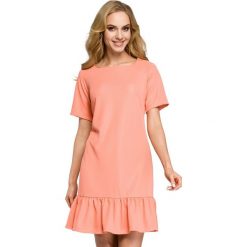 NICOLE Sukienka z falbaną - koralowa. Pomarańczowe sukienki dziewczęce Moe, bez wzorów, z elastanu, z krótkim rękawem, krótkie, mini, proste. W wyprzedaży za 89,00 zł.