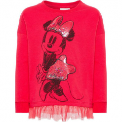 Bluza "Minnie" w kolorze różowym. Czerwone bluzy dziewczęce rozpinane marki Name it Mini & Kids, z nadrukiem, z dzianiny. W wyprzedaży za 59,95 zł.