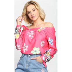 Fuksjowa Bluzka Flowery Meadow. Bluzki damskie Born2be, s, bez wzorów, bez kołnierzyka, z długim rękawem. Za 69,99 zł.