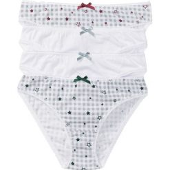 Figi (4 pary) bonprix biały z nadrukiem + biały. Białe majtki damskie bonprix, z nadrukiem. Za 39,96 zł.
