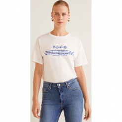 Mango - Top Equality. Szare topy damskie Mango, l, z nadrukiem, z bawełny, z okrągłym kołnierzem. Za 59,90 zł.