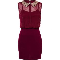 Sweter z dzianiny w strukturalny wzór bonprix ciemnoniebiesko-biały. Niebieskie sukienki damskie bonprix, s, bez wzorów, z dzianiny, z okrągłym kołnierzem, bez kaptura. Za 99,99 zł.
