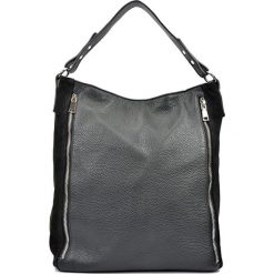 Shopper bag damskie: Skórzana torebka w kolorze czarnym – (S)35,5 x (W)42 x (G)14 cm
