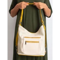 Torebka damska shopper bag worek 0012 beżowo żółta. Żółte torby damskie na zakupy w paski, eleganckie, duże. Za 69,99 zł.