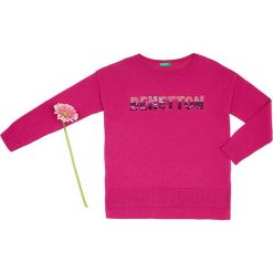 Bluza w kolorze różowym. Różowe bluzy niemowlęce Benetton Kids, bez wzorów, z wełny, bez rękawów, bez kaptura. W wyprzedaży za 62,95 zł.