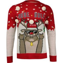 Czerwony Świąteczny Sweter z Gangsterskim Reniferem, Śmieszny, Pompony -Brave Soul- Męski SWBRSAW19GANGSTAred. Czerwone swetry męskie m, wizytowe. Za 119,00 zł.