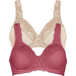 Biustonosz "minimizer" (2 szt.) bonprix malinowy + beżowy. Różowe biustonosze bonprix, bez wzorów. Za 75,98 zł.