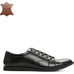 Czarne Skórzane Półbuty Elegant. Czarne półbuty męskie Born2be, bez wzorów, ze skóry, na sznurówki. Za 129,99 zł.