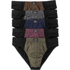 Slipy (5 par) bonprix czarno-ciemne kolory. Niebieskie slipy męskie bonprix, s, bez wzorów. Za 49,95 zł.