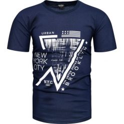 Koszulka męska t-shirt z nadrukiem granatowy Recea. Niebieskie koszulki męskie Recea, xl, z nadrukiem, z bawełny, klasyczne, z klasycznym kołnierzykiem. Za 19,99 zł.