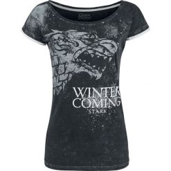 Gra o Tron Stark - Winter Is Coming Koszulka damska ciemnoszary. Szare koszulki damskie marki Gra o Tron, xl, z nadrukiem, z podwójnym kołnierzykiem. Za 121,90 zł.