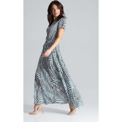 Sukienka maxi z rozcięciem we wzory - l. Sukienki damskie e-margeritka.pl, na lato, s, bez wzorów, z elastanu, eleganckie, bez kołnierzyka, z długim rękawem, długie, mini, dopasowane. Za 194,99 zł.
