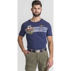 T-SHIRT Aeronautica Militare. Niebieskie t-shirty męskie Aeronautica Militare, s, z nadrukiem, z bawełny, z okrągłym kołnierzem. Za 259,00 zł.