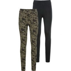 Legginsy (2 pary) bonprix czarno-ciemnooliwkowy wzorzysty. Czarne legginsy damskie bonprix, bez wzorów. Za 75,98 zł.