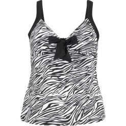 Top plażowy tankini bonprix czarno-biały w paski zebry. Czarne topy damskie bonprix, w paski, bez kołnierzyka. Za 37,99 zł.