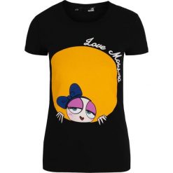 T-shirt Love Moschino. Czarne t-shirty damskie s, bez wzorów, z włoskim kołnierzykiem. Za 579,00 zł.