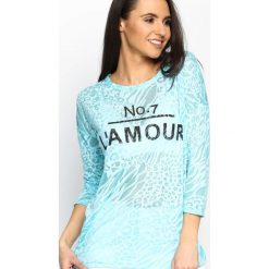 Niebieska Bluzka Number Of Love. Niebieskie bluzki longsleeves Born2be, xl, z napisami, z okrągłym kołnierzem. Za 29,99 zł.
