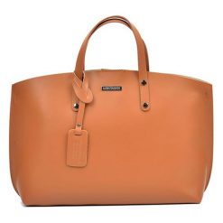 Shopper bag damskie: Skórzana torebka w kolorze koniaku – (S)30 x (W)39 x (G)11 cm