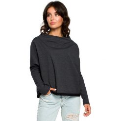Bluza z dekoltem z tyłu - grafitowa. Szare bluzy damskie BE, s, bez wzorów, z elastanu, z długim rękawem, długie, bez kaptura. Za 149,00 zł.