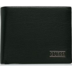Guess Jeans - Portfel skórzany. Czarne portfele męskie Guess Jeans, z aplikacjami, z poliesteru. Za 279,90 zł.