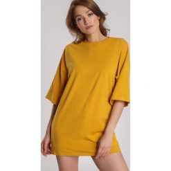 Żółty T-shirt Oversize Orileia. Żółte bluzki damskie Renee, s, bez wzorów, bez kołnierzyka, bez rękawów. Za 59,99 zł.