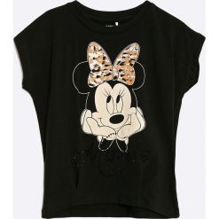 Name it - Top dziecięcy Minnie Mouse 110-140 cm. Czarne topy damskie marki Name it, z motywem z bajki, z bawełny, z okrągłym kołnierzem. W wyprzedaży za 49,90 zł.