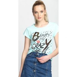 Bluzki asymetryczne: Miętowy T-shirt Beauty and Crazy Live